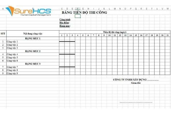 file tiến độ thi công bằng excel