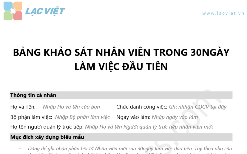 Mẫu khảo sát nhân viên mới