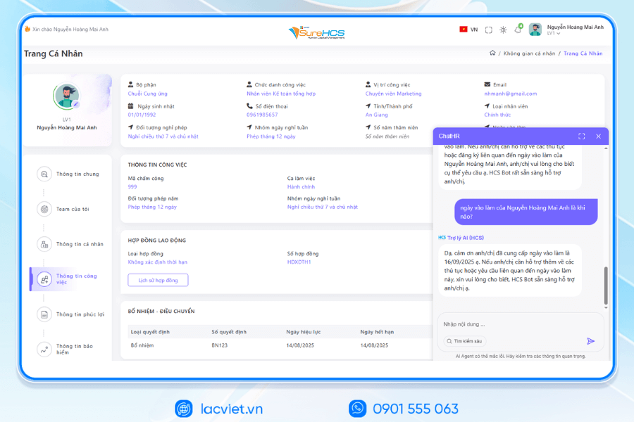 Phần mềm quản lý nhân sự Lạc Việt SureHCS