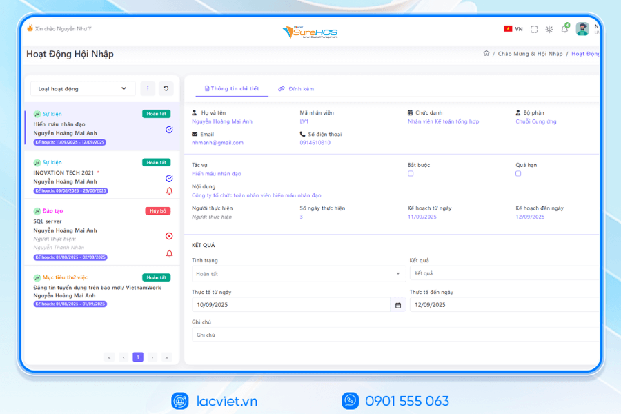 Phần mềm quản lý nhân sự Lạc Việt SureHCS