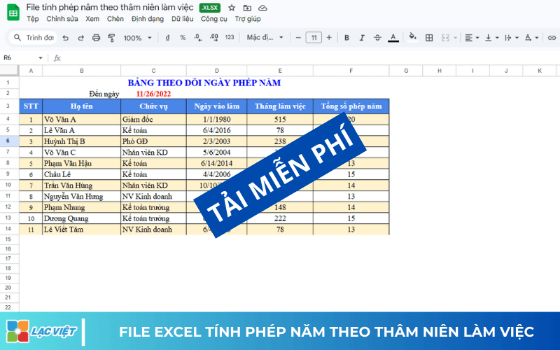 File Excel Quản Lý Phép Năm