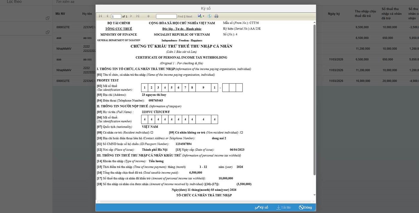 Hướng dẫn ký số tờ khai thuế thu nhập cá nhân